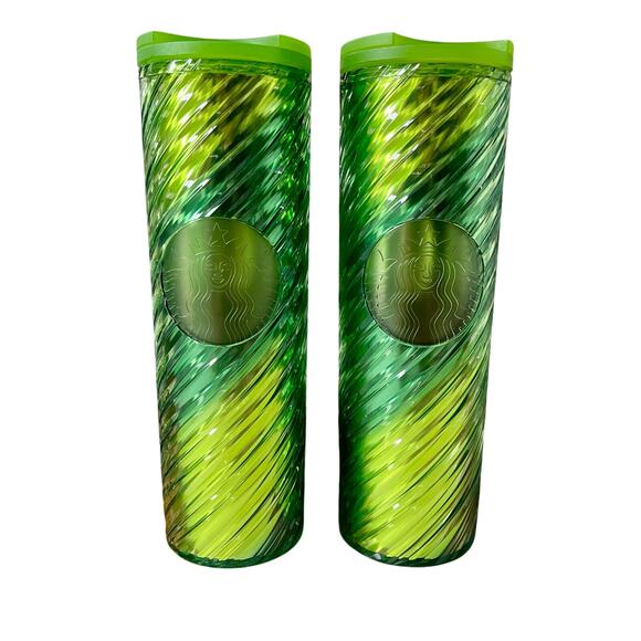 Starbucks 16 oz Green Swirl Ribbon Tumbler Set of 2 - Picture 1 of 5